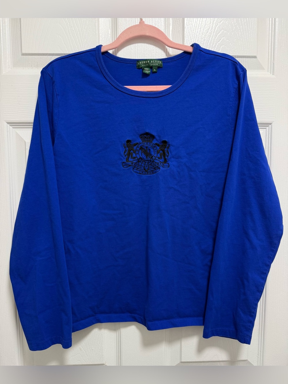 Lauren Ralph Lauren Active Logo Shirt Women's XL Blue Long Sleeve Top Crest